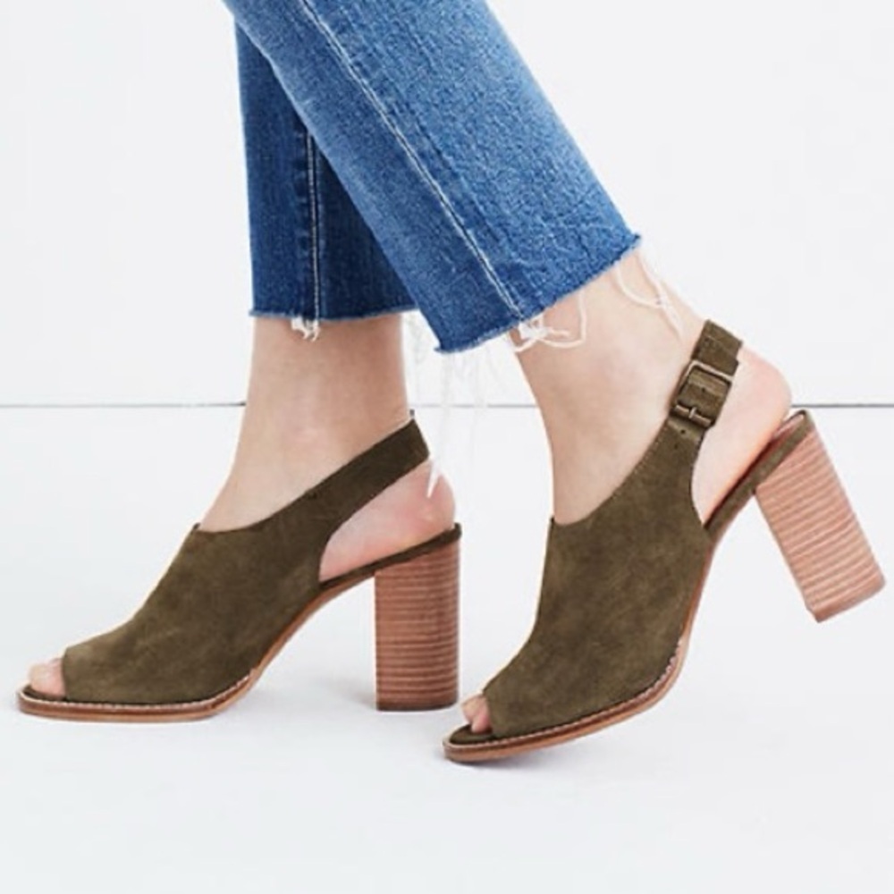 Madewell Suede Slingback Heels – Olive Green – Size 8 Boho Casual